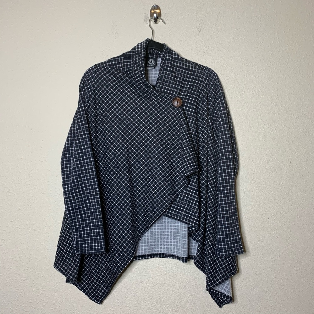 Bobeau Plaid Single Button Fleece Cardigan